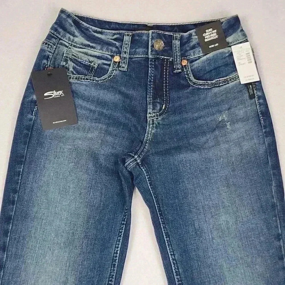 Silver Jean Co. Womens Suki Curvy Fit Mid Rise Bootcut 26x31 Indigo Distress NWT - Picture 2 of 16